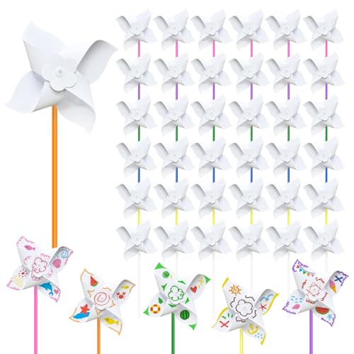 100 Pcs DIY Paper Pinwheels for Kids Craft, Color Your