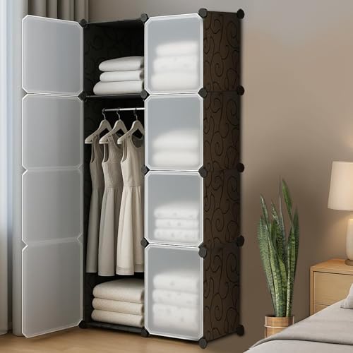 Image of CoolLeaf Soft Plastic Wardrobe for Clothes, Kids Almirah for Clothes - 8 Doors Collapsible Wardrobe for Kids Clothes /Toys /Books, Baby Cupboard for Clothes Storage in Bedroom Nursery, Black (CW-B8)