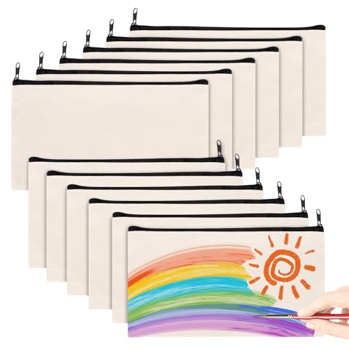 UWOBEFO 12 Pièces Trousse de Rangement Vierge, Pochette Tissu Zippée DIY à Décorer Pour Maquillage et Voyage