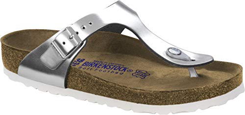 Birkenstock Classic 1003674 Gizeh Leder, Damen Zehentrenner, Silber (Metallic Silver), 35 EU (2.5 UK)