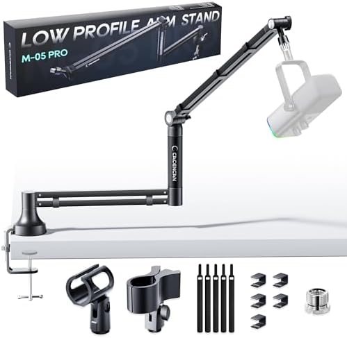CACENCAN M05 Boom Arm, 360° Rotatable Microphone Stand with Desk Mount, Foldable Desk Mic Arm with 3/8'' to 5/8'' Screw Adapter, Microphone Arm for Live Streaming, Gaming, Podcasting, Radio