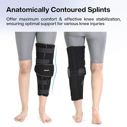 Image of FOVERA Knee Immobilizer Brace for Knee Support - Stabilizer Splint for Dislocation, Ligament Tear, & Injury Recovery with Wraparound Design & 5 Adjustable Straps for Men & Women (S)