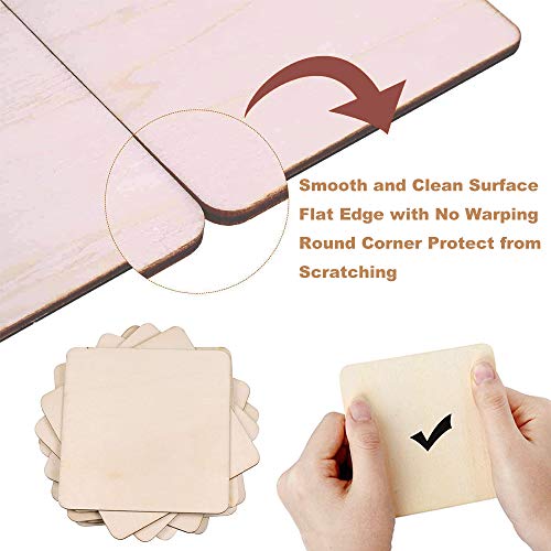 WLIANG 50 Pcs Unfinished Wood Pieces, Natural Blank 4 X 4 Inch Wood Squares, Wooden Square Cutouts Tiles for DIY Crafts Painting, Coasters Engraving, Home Decorations