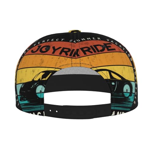 Retro Sunset Racer Fashion Flat Brim Baseball Cap â€“ Stylish Unisex Cap with All-Over Print Design â€“ Breathable Lightweight Hat for Daily Wear, Outdoor Activities, and Travel Black4