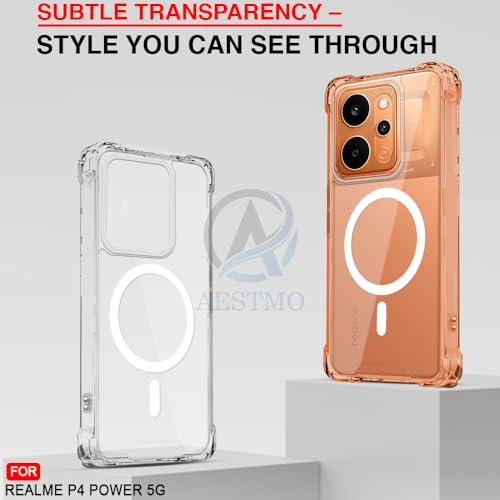 Image of AESTMO Clear Back Cover for Realme P4 Power 5G / Narzo Power 5G | 360 Protection | Transparent Back Cover (PC + TPU, Compatible with MagSafe Accessories, Transparent Bumper)