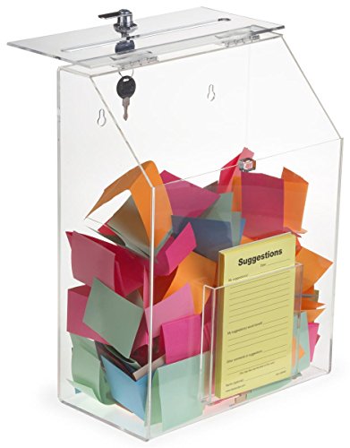 Displays2Go Locking Ballot Box With Front Pocket, Wall Mounting, 2 Keys (Clear Acrylic) #TOP5