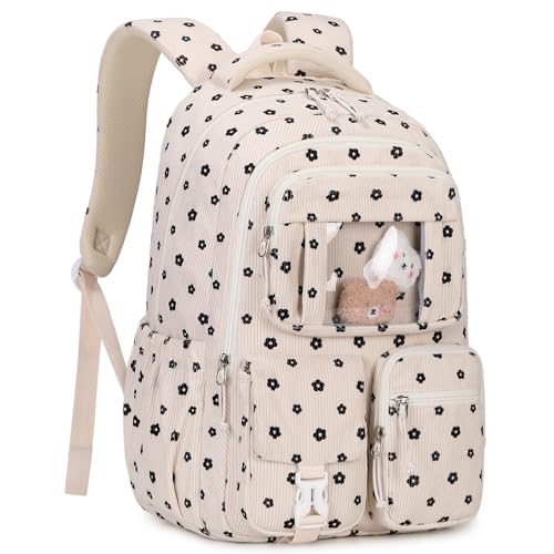 PIG PIG GIRL Corduroy Backpack Kids Backpack for Girls School Bags for Middle School Students Book Bag for Elementary Primary Kawaii Ita Backpack, Flower