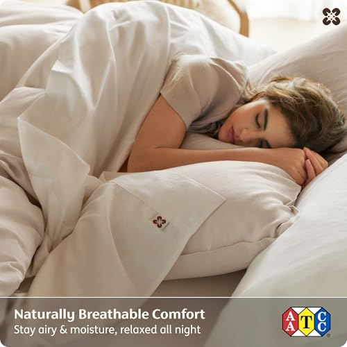 Image of Bedsure PureWoven 100% GOTS Certified Organic Cotton Sheets, Queen Size | Eco-Friendly, 17 inch Deep Pocket with Corner Straps, Luxury Hotel Soft, Breathable & Durable Sateen Bed Sheets, OEKO-Tex, Ivory
