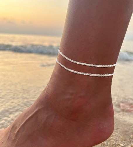 Image of Gold /Silver Anklets for Women Ankle Bracelets for Women Waterproof Beach Layered Anklet Bracelets for Women Cuban Link Anklets Set Dainty Cute Heart Butterfly Anklets Non Tarnish Jewelry Gift