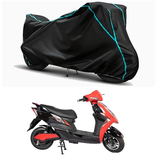 Image of Waterproof Bike Body Cover Compatible for | EeVe Atreo | Taffeta Fabric, Sky Piping Design, Bottom Elastic Fit | Dustproof, Sun UV & Rain Protection for All Weather.