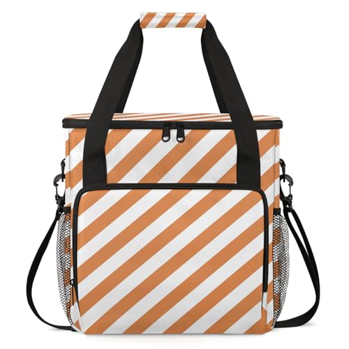 Adornori Stripe Orange Travel Coffee Maker Carrying Bag, Large Organizer Storage Tote Bag Insulated Reusable Cooler Grocery Bags