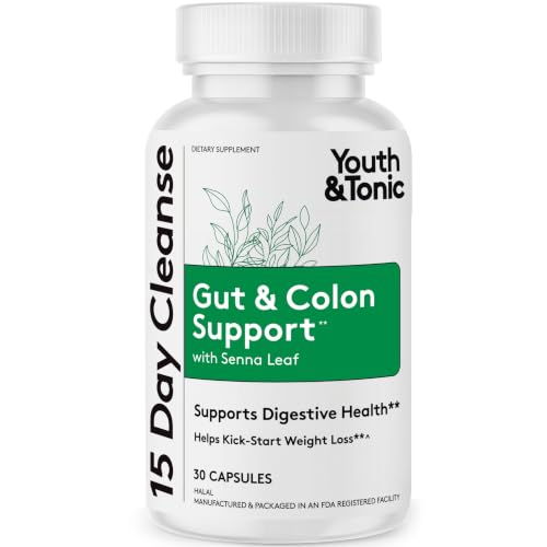 Youth & Tonic 15 Day Cleanse – Colon & Gut Cleanse Detox Reset for Plateaus, Belly Bloating & Regularity, Digestive Health – for Women & Men, 30 Pills