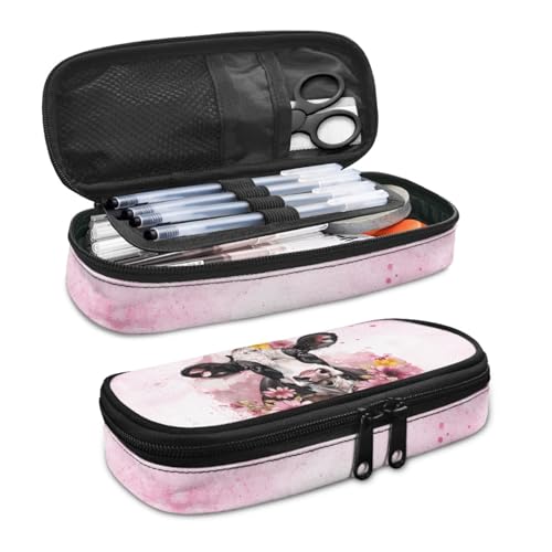 Image of Cow Flower Kids Pencil Case Big Capacity Pen Pouch for School Supplies Zippered Pencil Bag with Slots Pink Pencil Storage Bag for Middle School