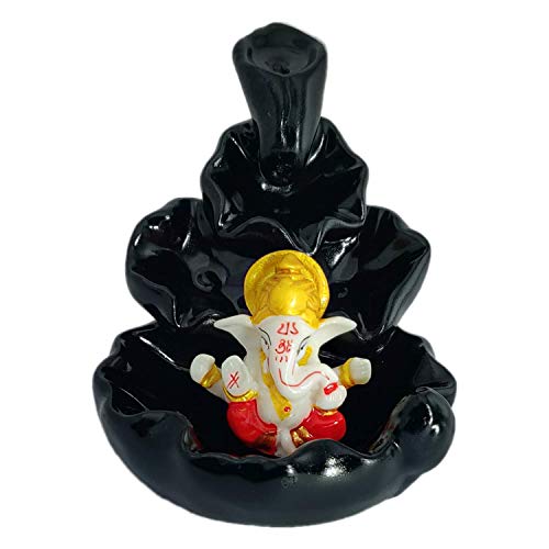 Image of CRAFTAM Fountain Smoke Backflow Incense Holder and Ganesha Idol with10 Incense Cone Decorative Showpiece (Size: 10X10X10 cm)