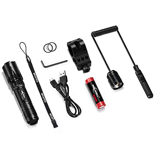 MIKAFEN Tactical Flashlight 1200 Lumens LED Weapon Light with Picatinny Mount, Micro-USB Rechargeable, Battery and Pressure Switch Included - Thumbnail 7