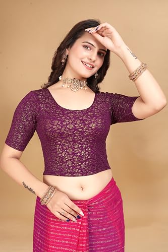 Image of SFT Women's Polycotton Readymade Saree Blouse with Round Neck Half Sleeves Solid Pattern Regular Fit Pull On Closure and Standard Length
