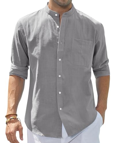 Chemise en coton et lin homme J.VER gris foncé XL aux finitions premium