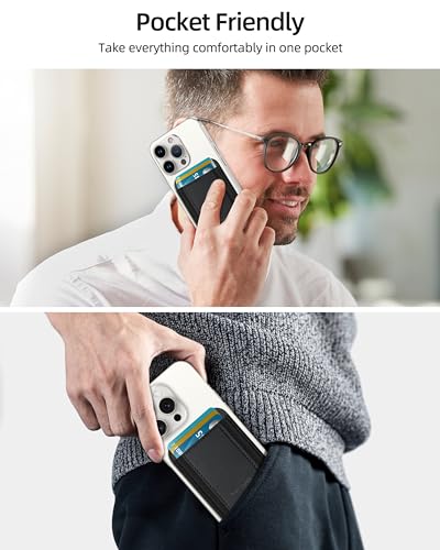 Phone Card Holder, Premium Leather Phone Wallet Stick On, Strong Adhesive Cell Phone Pocket Credit Card Holder for Phone Compatible with iPhone, Samsung & Most Smartphones, Fit 7 Cards, Black, 1 Pack