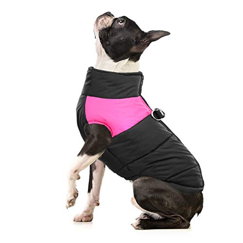 KOESON Dog Winter Waterproof Jacket, Dog Warm Padded Vest Coat with Dual D Ring Leash for Cold Weather, Zip Up Sports Outwear Pet Apparel for Small Medium Large Dogs Pink 3XL