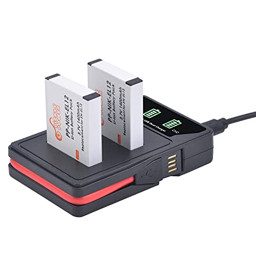 Pickle Power EN-EL12 Battery and LED Display Charger with Type C Port Compatible with Nikon S9900 S9700 S9500 S9300 S8200 S8100 S6300 S6200 S6100 S6000 AW130 AW120 AW100 B600 A1000 and More