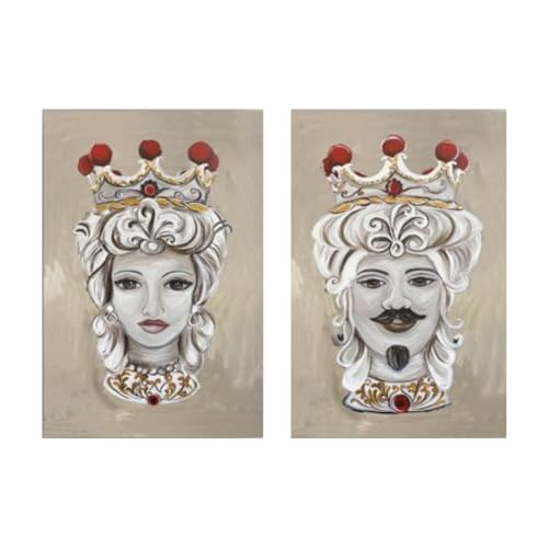 DIAMOND HOME Dipinto a Mano Acrilico su Tela Struttura in legno | Quadro Materico Rettangolare con Dettagli in Rilievo | Set da 2 Dipinti (65 x 100 CM) Made in Italy SET TESTE DI MORO RED