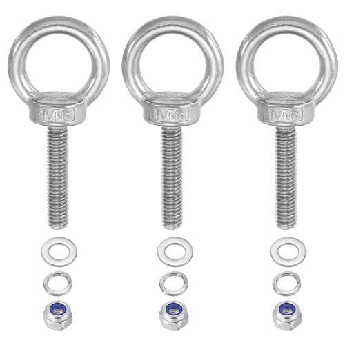 PATIKIL M6 x 30mm Lifting Shoulder Eye Bolt, 3Pcs 304 Stainless Steel Lifting Ring Threaded Eyebolt with Nuts Washers for Hanging Hammocks Articles