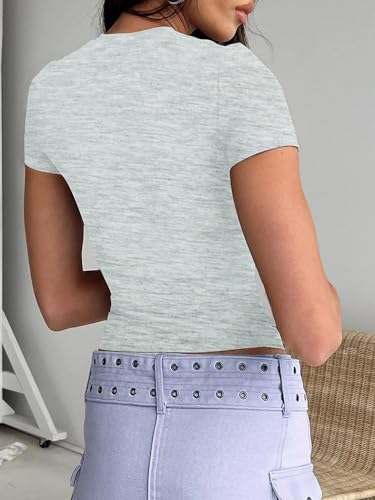 Image of Dwnval Womens Classic Short Sleeve Summer TOS Crew Neck Slim Fit Crop T Shirt