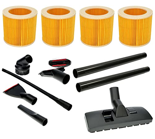 Sillar Accesorios Repuestos Aspirador Para Karcher WD3 Premium 1.629-841.0, 5x Boquillas para Aspiradora, 1x Boquilla universal, 4x Filtros de Cartucho, 2x Tubo Plástico