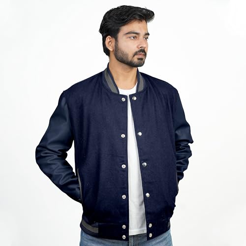 Image of Men's Fashion Varsity Jacket Causal Slim Fit Wool Letterman Baseball Bomber Jackets