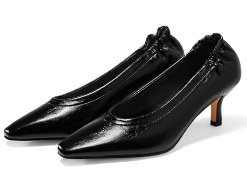 Coutgo Womens Dress Shoes Low Kitten Heels Square Pointed Toe Slip On Crinkled Work Pump Shoes