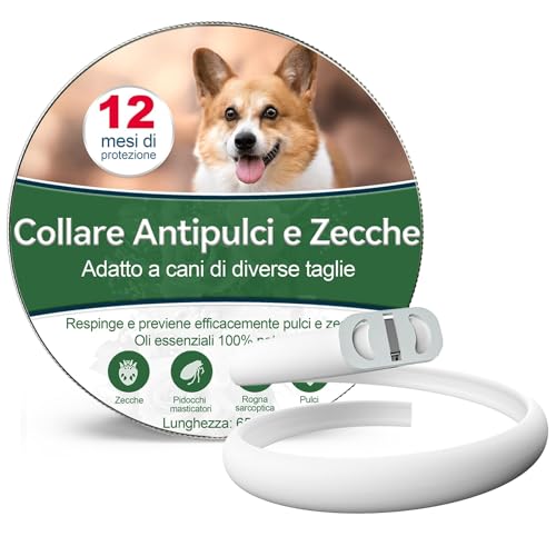 Collare Antiparassitario Per Cani, Collare Antipulci Cane Sicuro Ed Efficace Composto Da Oli Essenziali Naturali Al 100%, Efficacia 12 Mesi 65cm Collari Antizecche Per Cani Di Tutte Le Taglie (65cm)