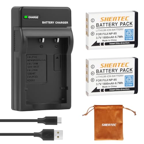 2PCS 3.7V 1800mAh Li-Ion NP-95 batería de Repuesto y Cargador para Fujifilm FinePix F30, FinePix F31fd, FinePix Real 3D W1, FinePix X100, FinePix X30, FinePix X100T, FinePix X100LE