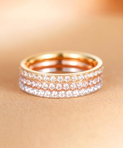 TIGRADE 2mm Women Titanium Eternity Ring Cubic Zirconia Anniversary Wedding Engagement Band Size 3-13.52