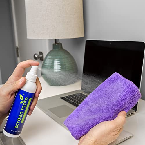 Screen Mom Screen Cleaner Home & Away Bundle – Designed For Led, Lcd, Plasma, Tv, Ipad, Laptop, Computer Monitor, Tablets, Phones, & Eyeglasses - Includes 8Oz & 2Oz Bottle With 4 Microfiber Cloths #TOP3