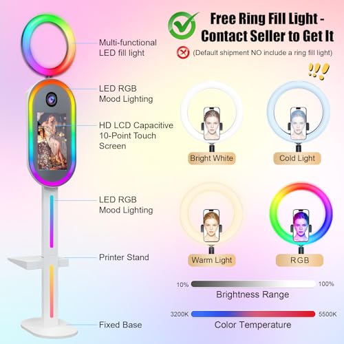 Image of Magic Mirror Photo Booth,15.6 inch Touch Screen DSLR Photo Booth Machine, Built-in Mini PC, Remote App Control RGB Light for Weddings, Parties & Events (White)