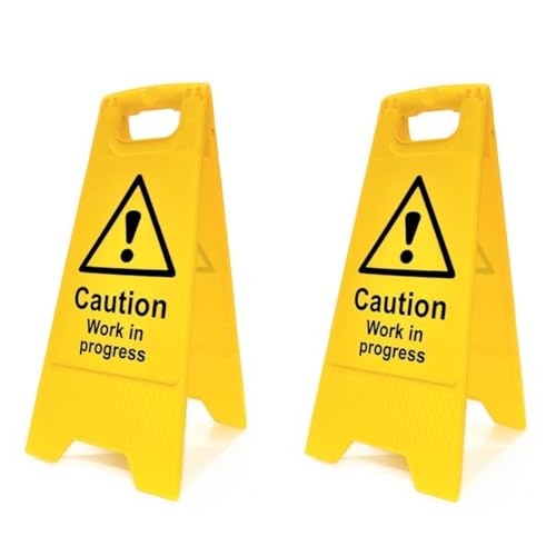 Caution Work In Progress Floor Sign, Pack of 2 Heavy Duty A Boards, Double Sided Message, Lightweight & Easily Transportable
