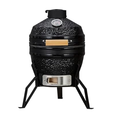 13 Inch Portable Charcoal Grill with Cast Iron Stand and Heat Deflectors, Ceramic BBQ Charcoal Grill Heavy Duty with 10.6" Stainless Steel Grid for Outdoor Camping Smoking Grilling Baking Barbecue