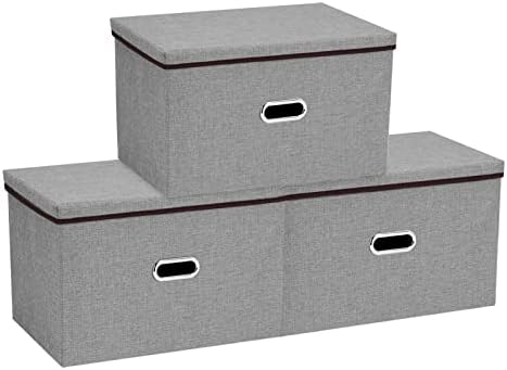 Youyijia Storage Boxes with Lids 45x30x30cm Foldable Storage Box Storage Collapsible Fabric Storage Cubes with Handles Large Storage Baskets Home Office Box for Organizing Clothes Towels Books (Beige)