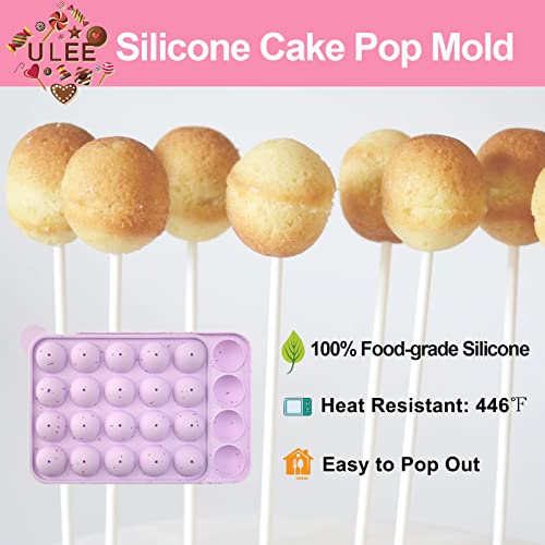 Ulee Cake Pop Maker Kit, Silicone Chocolate Lollipop Molds, Complete Cake Pop Homemade Supplies Including 3-Tier Cake Stand, Measuring Pot, Decorating Pen, Lollipop Sticks, Bags & Twist Ties (Purple) #TOP2