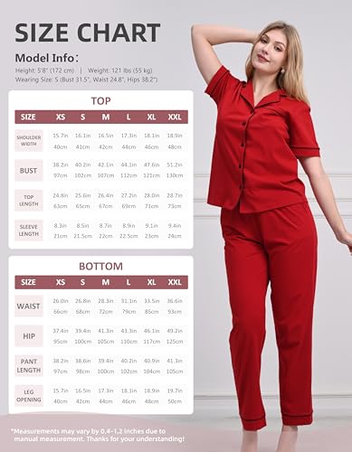 Image of NAP BOUND 100% Cotton Women's Pajama Sets Short Sleeve Button Down Soft Pjs 2 Piece Lounge Set with Pocket Nightwear XS-XXL