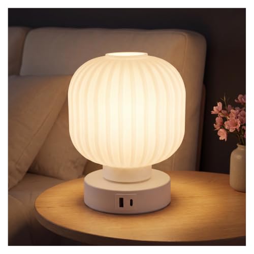 Elenhome Touch Bedside Table Lamp - Small Table Lamps,3 Way Dimmable with USB C+A Charging Ports - Bedroom Nightstand & Living Room Essential, 6W Bulb Included