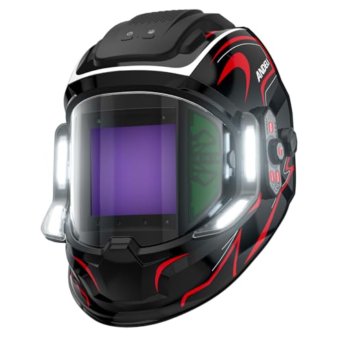 Image of ANDELI Welding Helmet with 4 LED Light, Panoramic Large Viewing Screen 3.94"X3.74" True Color Auto Darkening Welding Helmet, 6 Arc Sensor 4/5-9/9-13 Type-C Charging