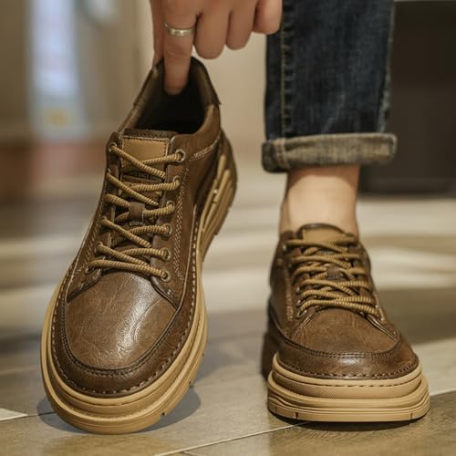 Mens Vintage Leather Lace Up Platform Fashion Sneakers Casual Non Slip Round Toe Walking Oxford Shoes for Daily Driving Travelling3