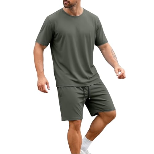 Generisch Pijama para hombre de manga corta de verano, conjunto de 2 piezas, traje de casa transpirable, cuello redondo, camisetas con pantalones cortos, traje de chándal de moda ligero, conjunto