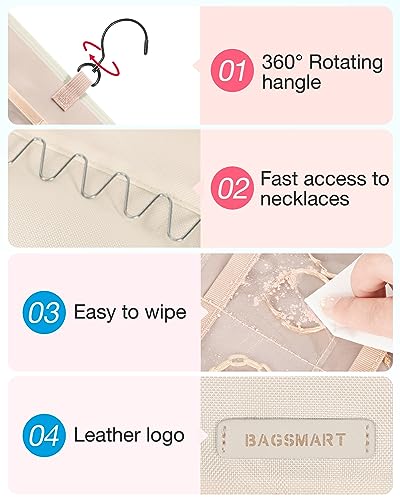 Image of BAGSMART Hanging Jewelry Organizer Necklace /Earring /Ring 2-Sided L Beige