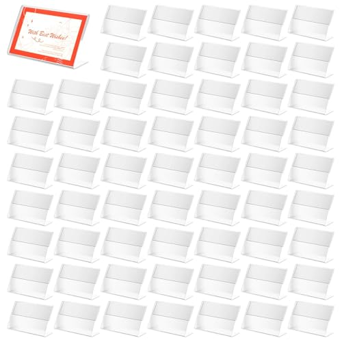 Fousenuk 50 Piezas Expositor Metacrilato Transparente, Soporte de Etiquetas de Acrílico, Porta Precios, Portaetiquetas, Titular de la Tarjeta de Etiqueta de Precio, Soportes de Exhibición de Escritori