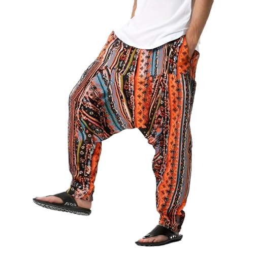 HZCX FASHION Mens Womens Flowy Boho Hippie Print Baggy Beach Pants Drop Crotch Harem Aladdin Yoga Lightweight Slack Jogger - Main Image