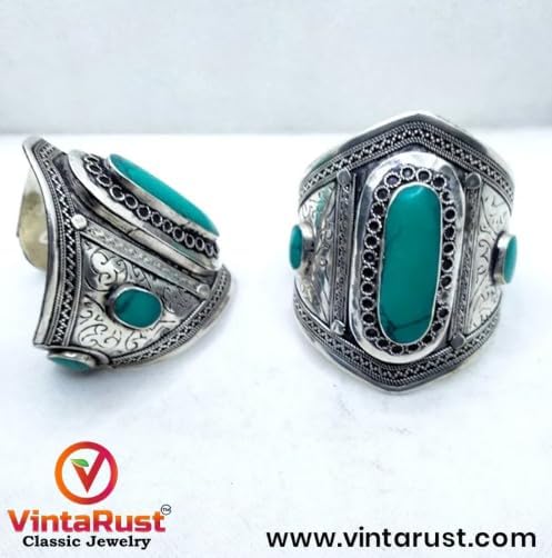 Turquoise Cuff Bracelet, Vintage Cuff Bracelet, Boho Cuff, Turquoise stone Statement Cuff, Massive Bracelet, Afghan Jewelry