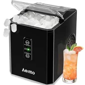 Aeitto Countertop Ice Maker, Produces 9 Ice Cubes in 6 Minutes, 26 lbs/24H, 2 Sizes, Self-Cleaning, Portable, Black