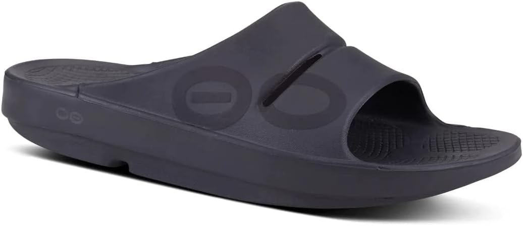 OOFOS OOahh Slide, Matte Black Logo - Lightweight Recovery Footwear - Reduces Stress on Feet, Joints & Back - Machine Washable Women’s Size 14